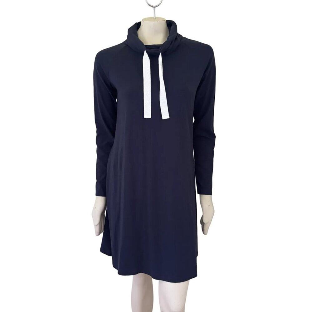 NWT DUFFIELD LANE Emmerson Cowl Dress in Navy Blue  Oversized Stretchy  SZ XS